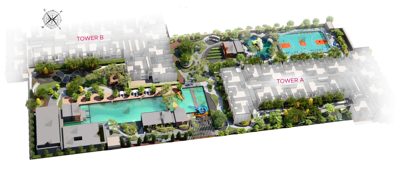 The developer’s plan of the facilities deck across Tower A and Tower B at Parkland By The River