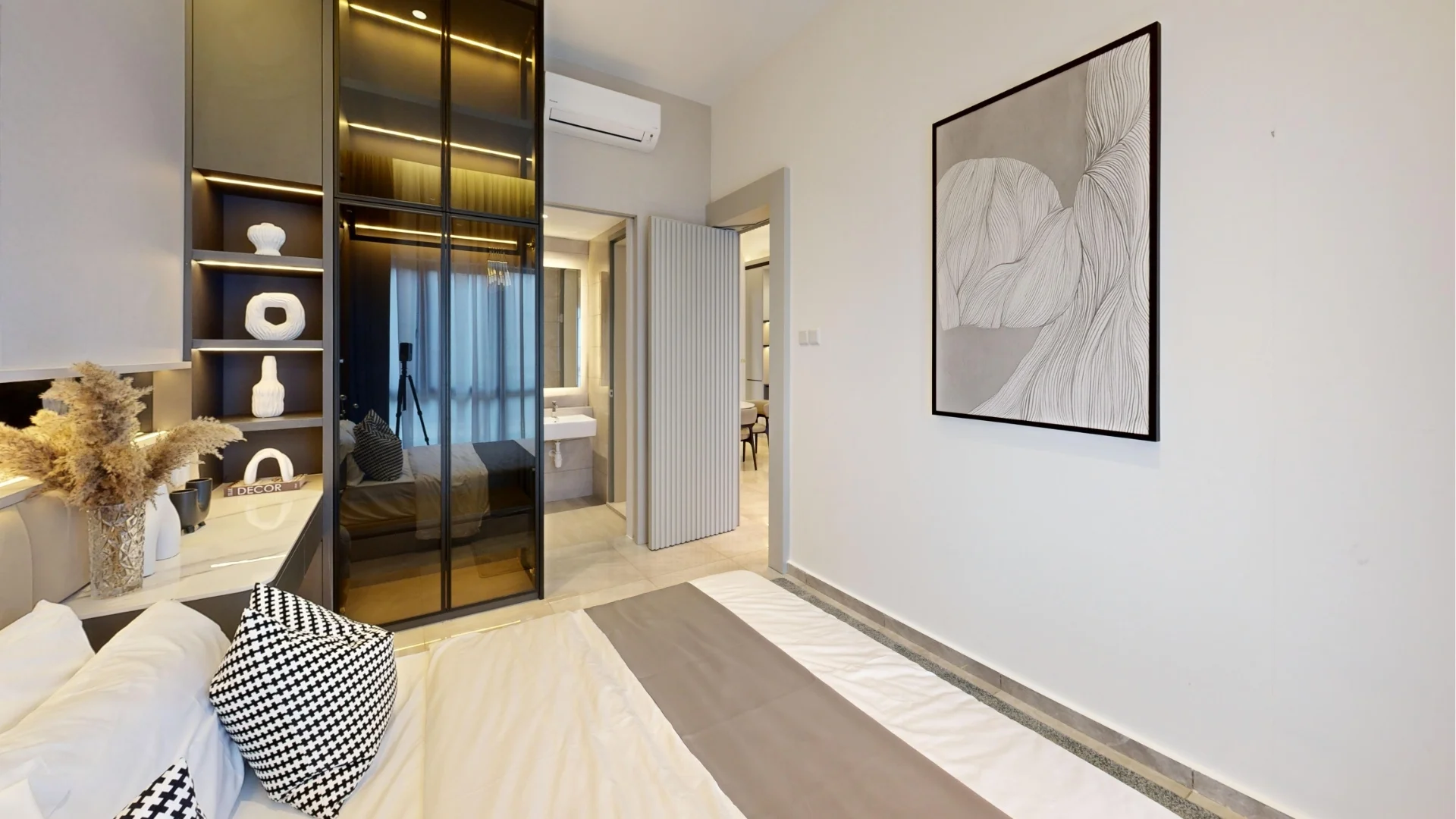 Type A show-unit bedroom with a glass wardrobe